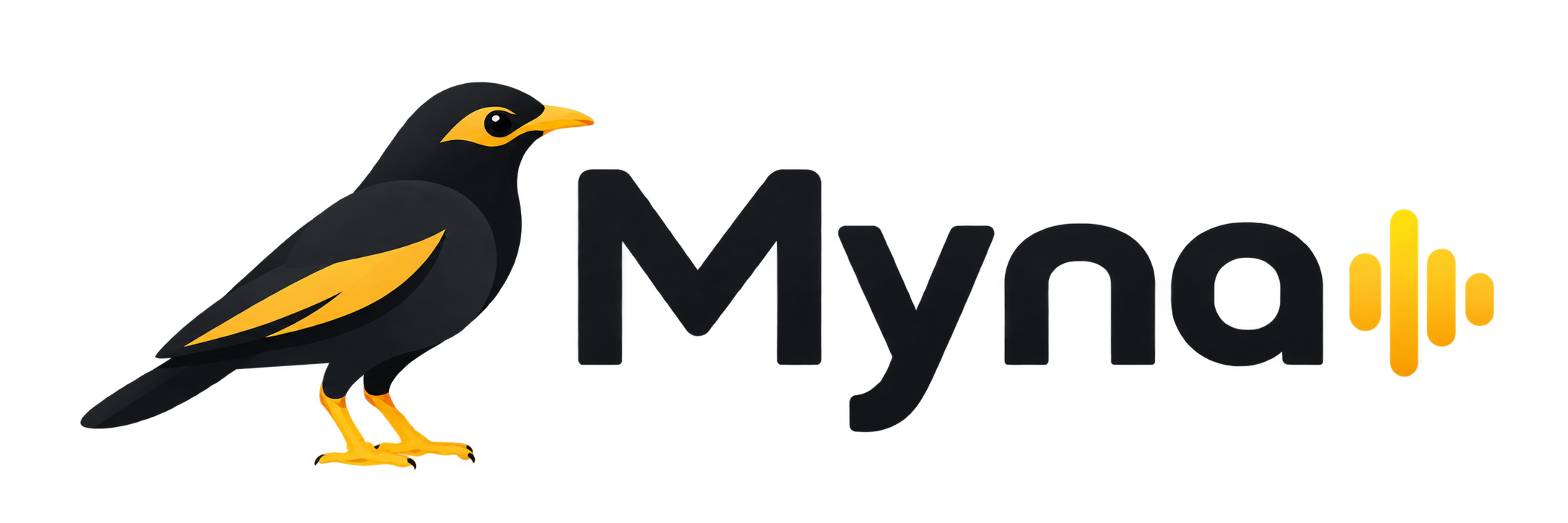 Myna logo: a black and gold myna bird beside the Myna wordmark